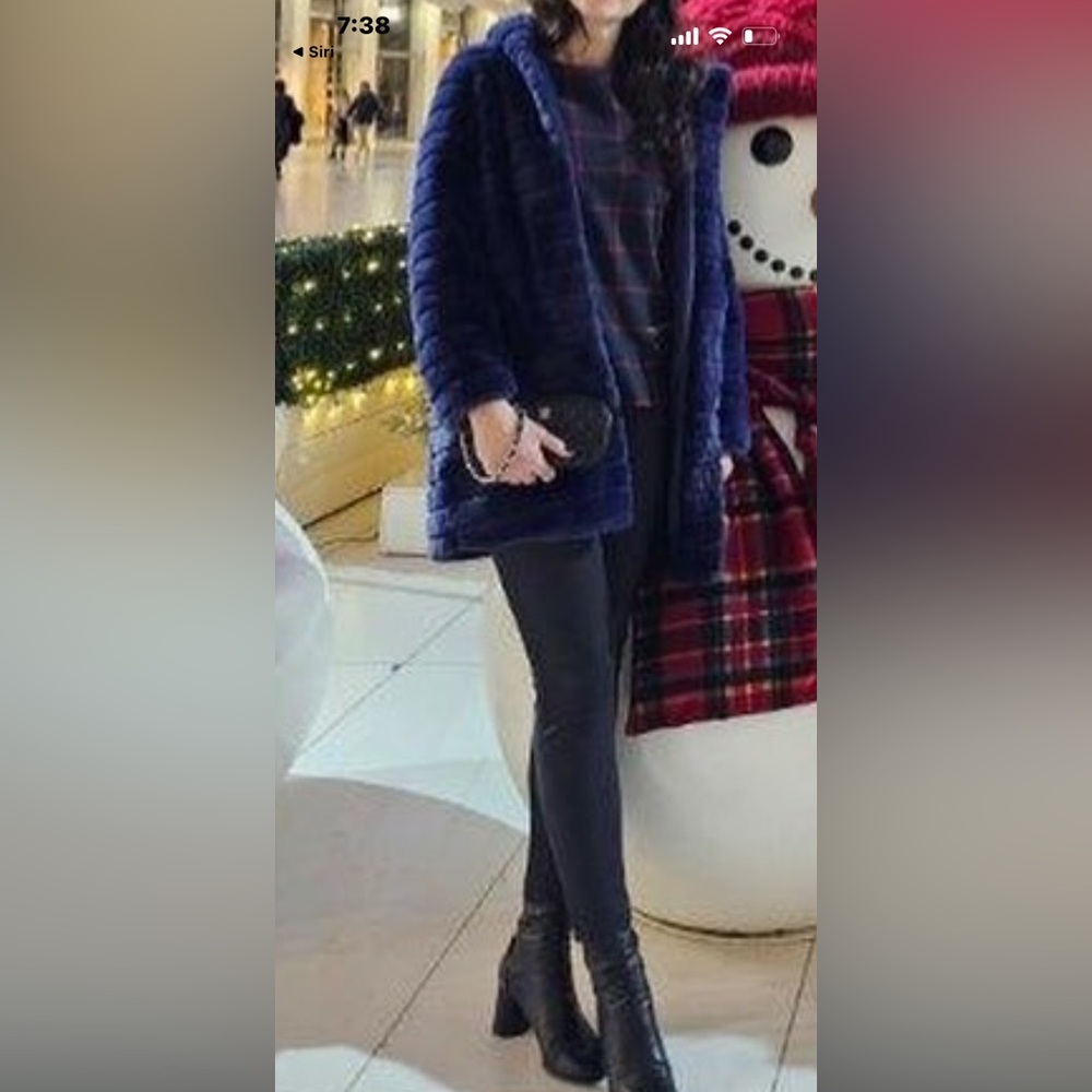 Rachel Zoe, longish royal blue Teddy jacket with hood